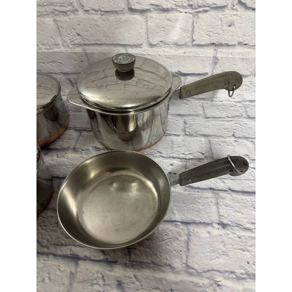 Revere Ware Set Saucepans Stockpot Lids 1801 Copper Bottom Pots Lids 9 Piece